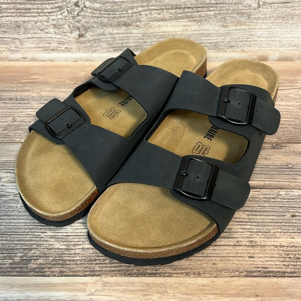 Cushionaire Lane Men's Cork Footbed Sandal Black Nubeck New! C7